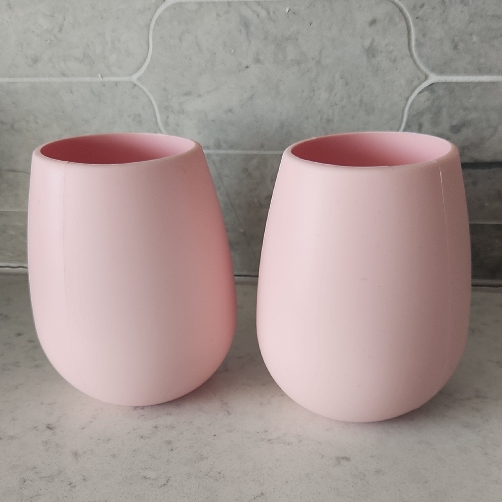 Never Used- Pink Silicone Stemless Wine Glasses